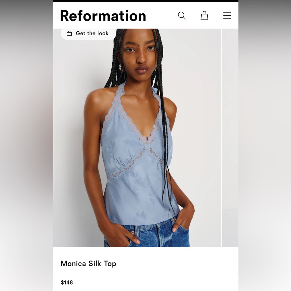 NWT Reformation Monica Silk Top in Light Blue